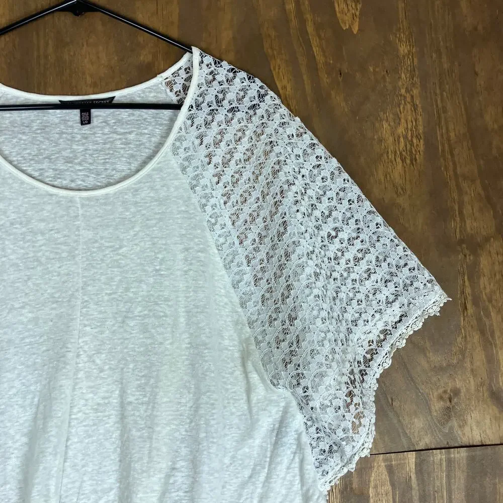 Victoria's Secret Womens Shirt White Lace Cape Scoop Neck Semi Sheer Large - Picture 5 of 14